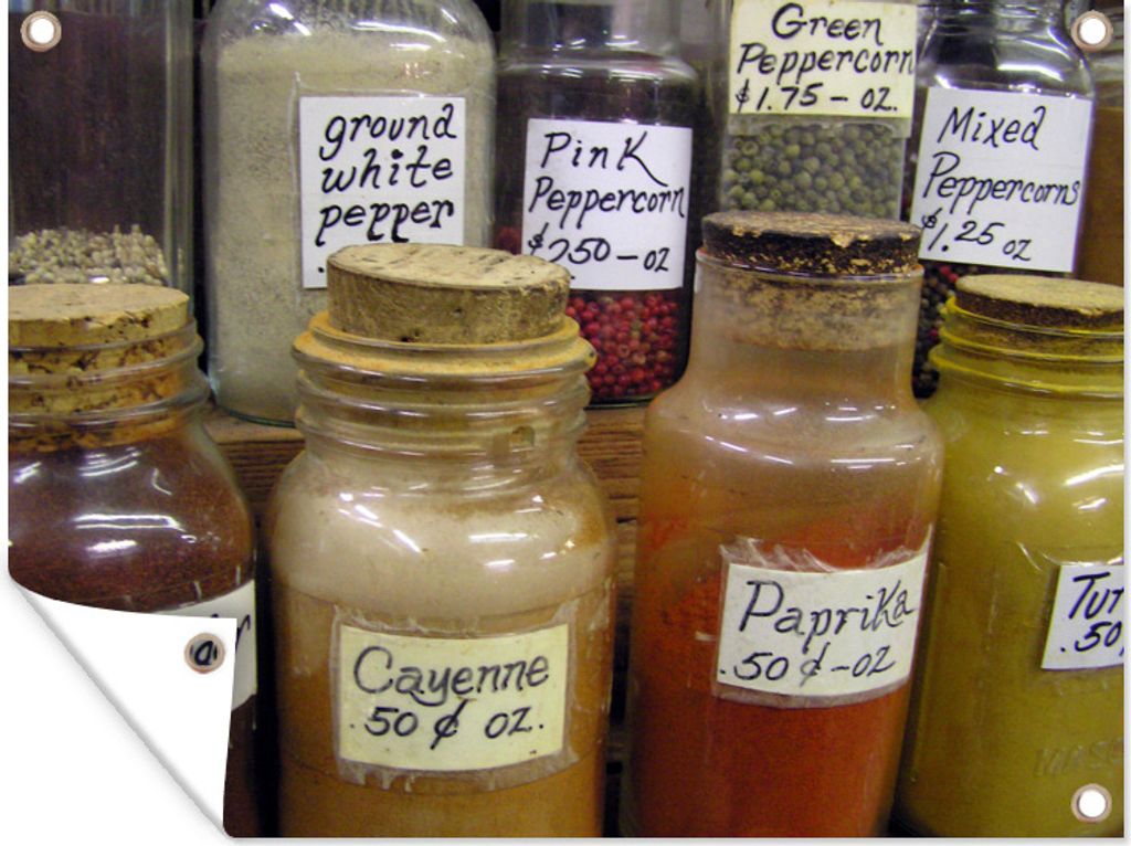 MuchoWow 40x30 cm Outdoor-Poster Gartendeko Sichtschutz Garten Poster für den Garten Töpfe mit Kräutern und Gewürzen Cayennepfeffer