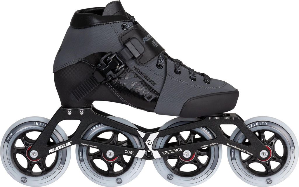 Powerslide Triple X Evo Dark Grey verstellbare Inline Speedskates Kinder, 4x84 / 4x90 mm, 3x110 mm kompatibel, Glasfaser Schale, Core X-perience Sc...