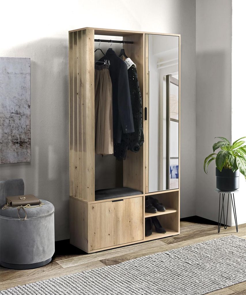 MEBLINI Garderobenschrank Flur mit Spiegel - Garderobe Schrank - Flurgarderobe schmal - Garderobe Flur Möbel Set - Flurschrank hoch - MILANO - 100...