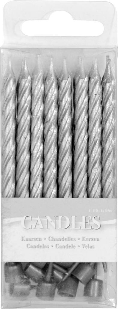 16 Tortenkerzen silber mit 16 Halterungen