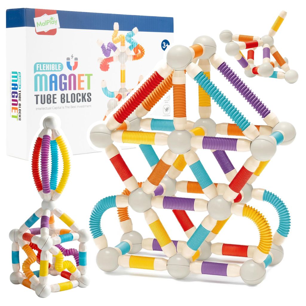 Malplay Magnetische 3D-Bauklötz Bausteine Röhren 42-teilig Montessori Flexible für Kinder Geschenk