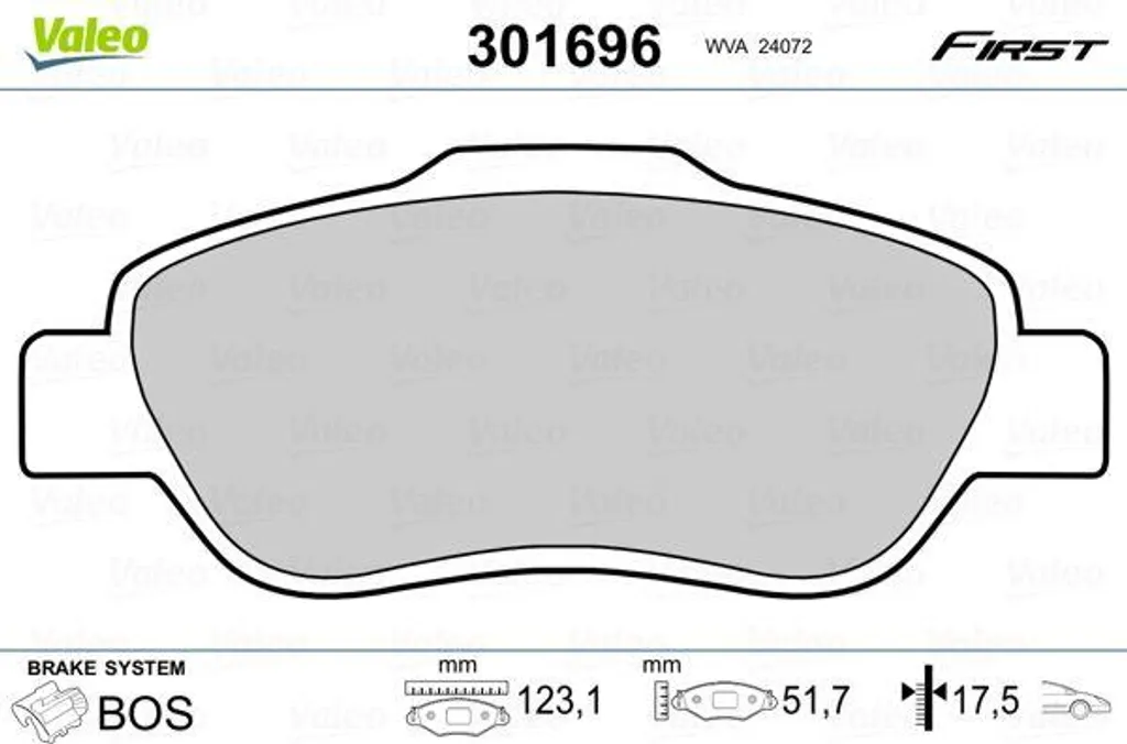 Plaquettes de frein Valeo 301696 qualité OE 77362689 pour freins Panda