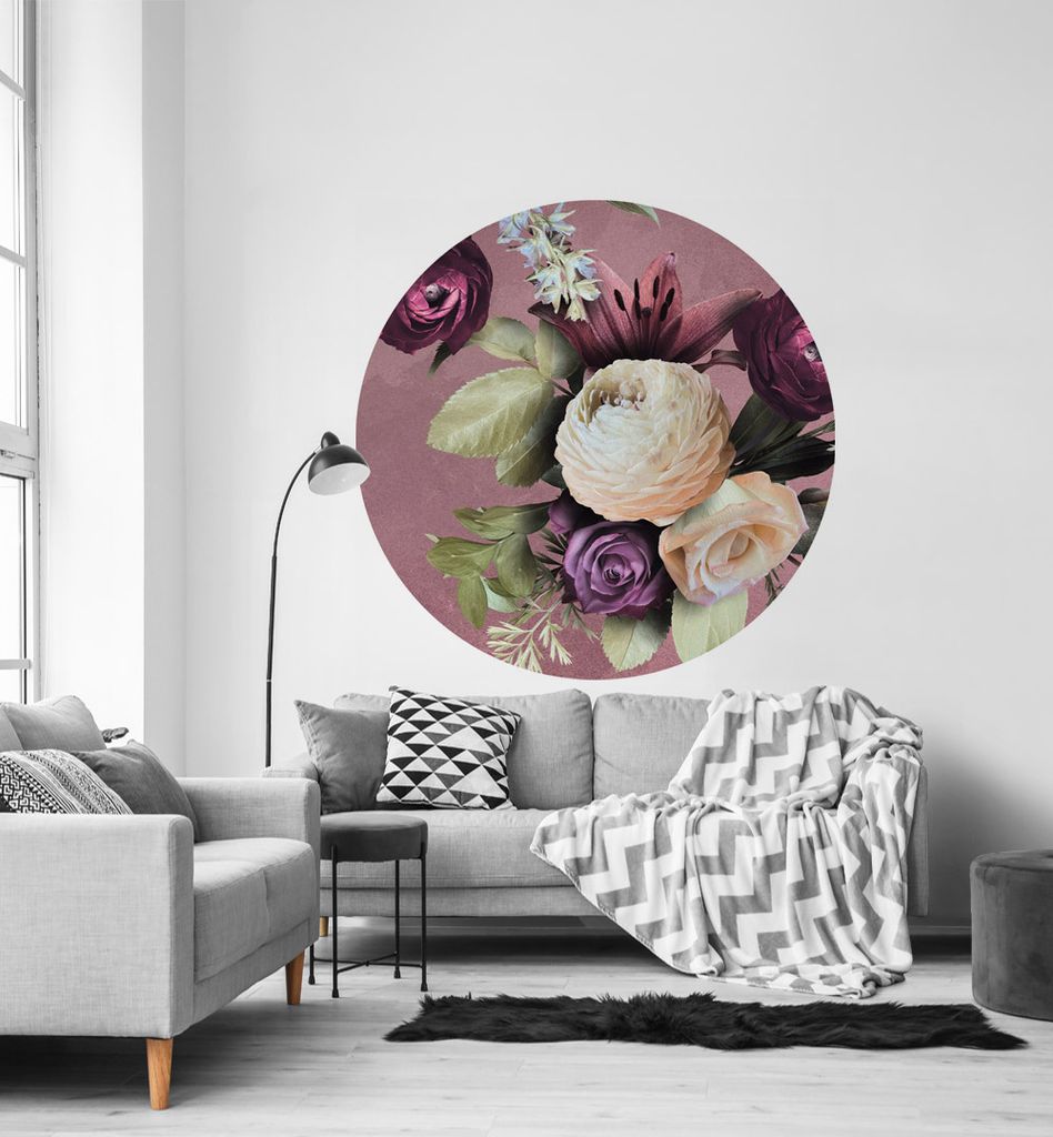 Fototapete Blumenstrauß Rot rund, Material:Superior Vlies 350g/qm, Größe Tapete:195cm rund