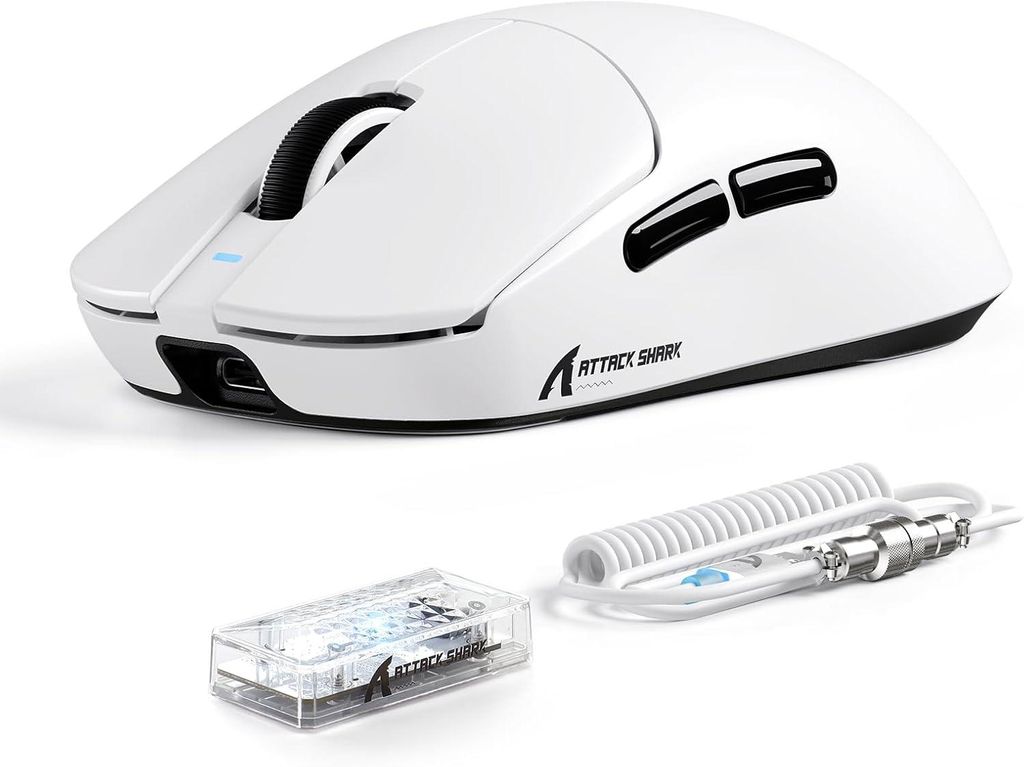 Kabellose Gaming-Maus X8 Serie, 55–65g ultraleicht, PixArt PAW3395/3950 Sensor, BT/2.4G/USB, bis 42.000 DPI, LED-Kabel, 100M Klicks, für PC/Mac/...