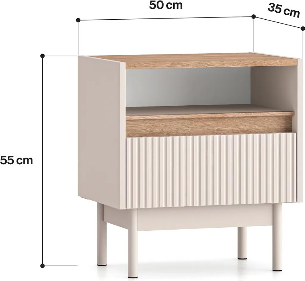 Table de chevet compacte THEA chêne et cachemire pour petits espaces - 5