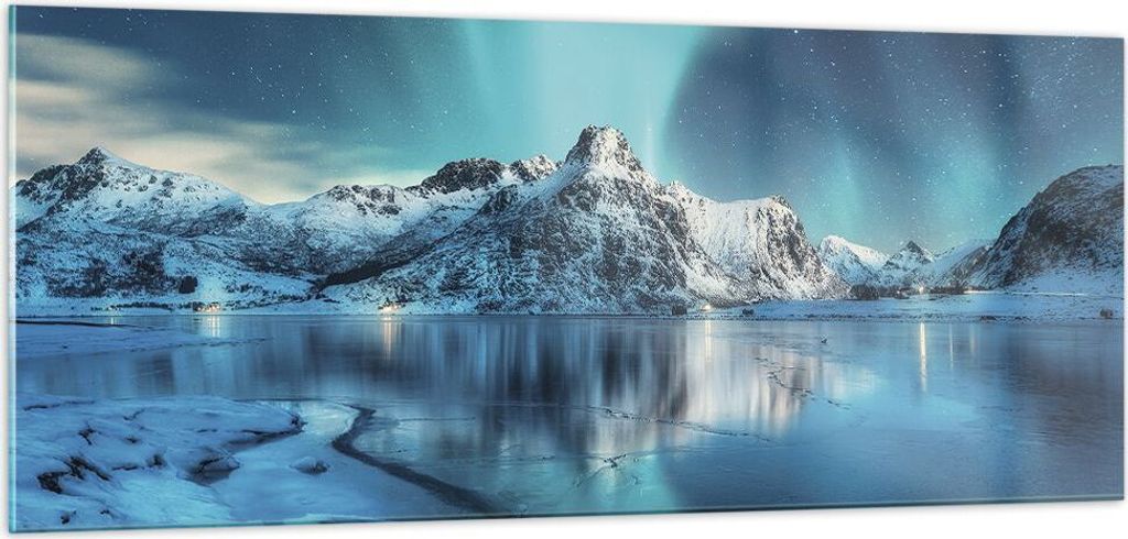 Bilder auf glas - Einteilig - Morgendämmerung Polar Berge - 100x40cm - Glasbilder - Wandbilder - Bilder - Wanddekoration aus Glas - Glas Bilder - ...