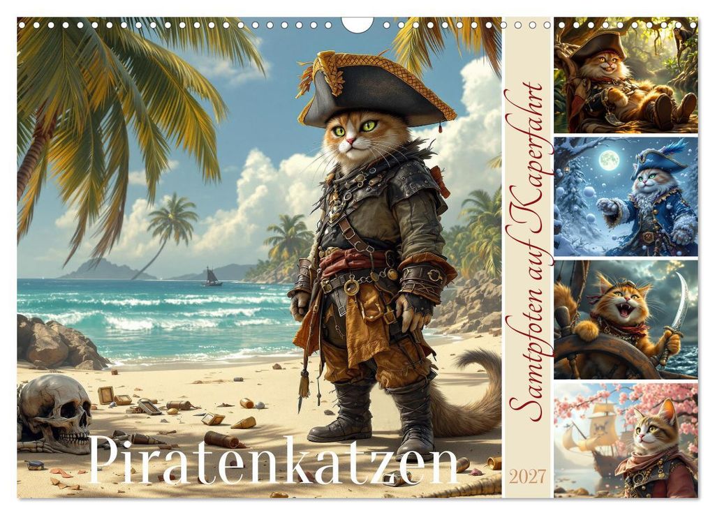 Piratenkatzen- Samtpfoten auf Kaperfahrt (Wandkalender 2027 DIN A3 quer), CALVENDO Monatskalender