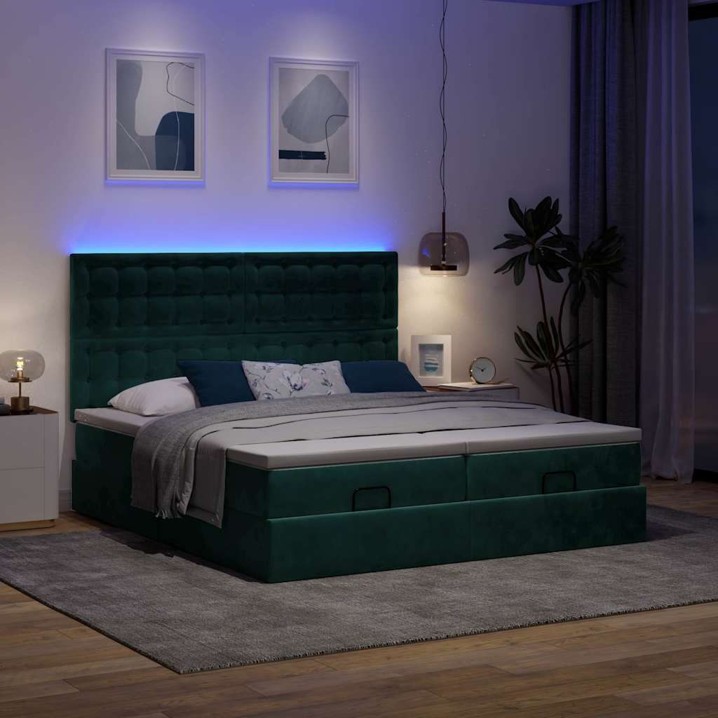 Langlebig Bettrahmen inkl. Lattenrost - Ottoman-Bett mit Matratzen & LEDs Dunkelgrün 200x200 cm Samt - Klassische Betten Octo4478350 11parcel