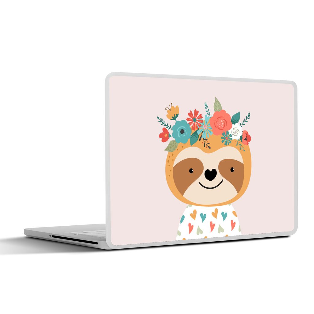 MuchoWow Laptop Aufkleber Sticker Cover Faultier - Blumen - Tiere 40x30 cm - Laptop Dekoration - Selbstklebend