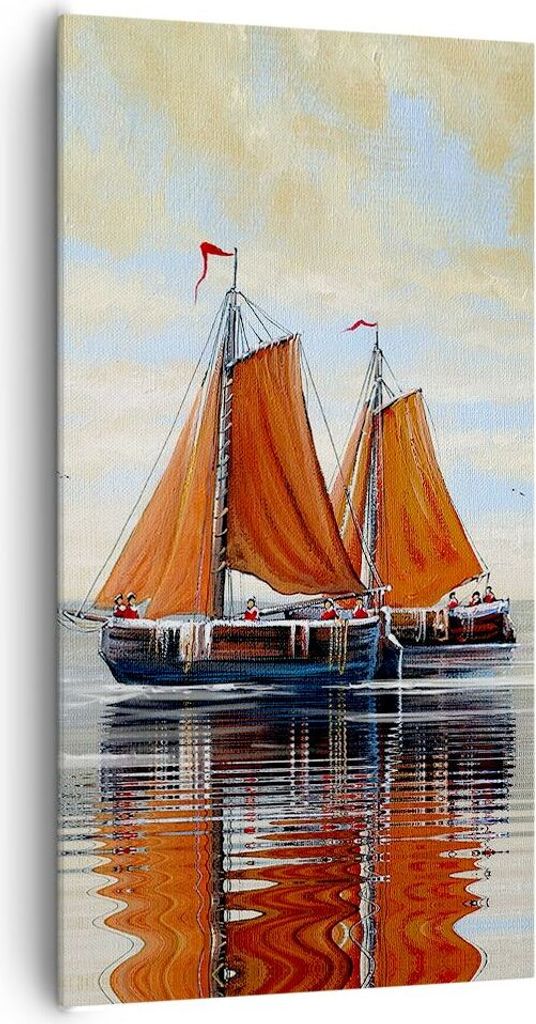 Bild auf Leinwand - Leinwandbild - Einteilig - Segelschiffe Öl Orange - 65x120cm - Wand Bild - Wanddeko - Wandbilder - Leinwanddruck - Bilder - Wa...