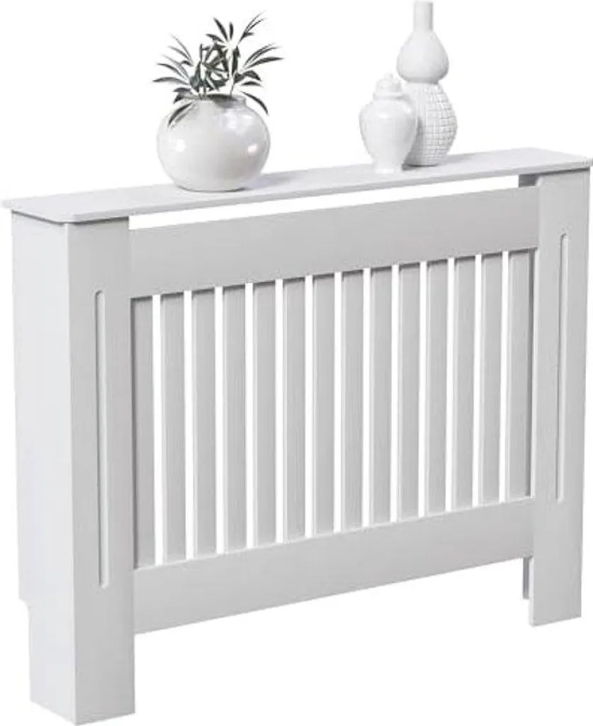 Cache-radiateur Chelsea Blanc en MDF - Design Moderne à Lamelles