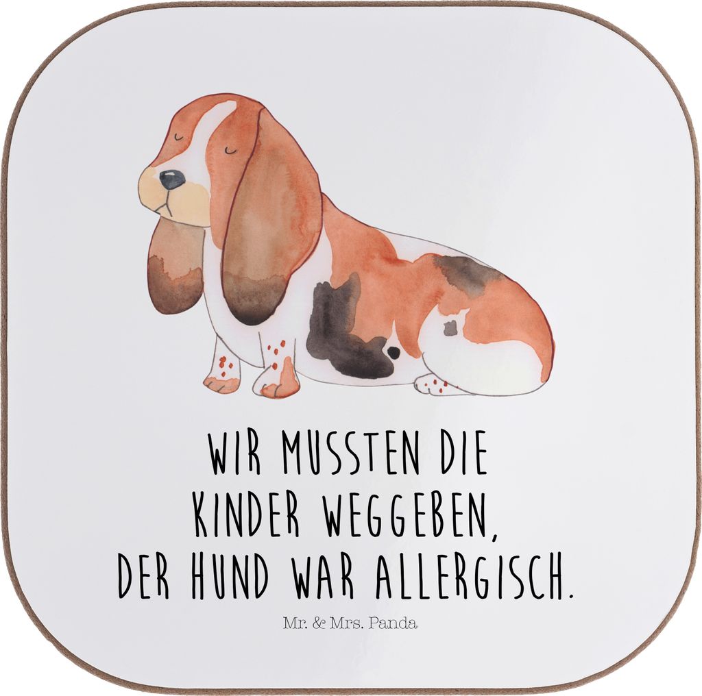 Mr. & Mrs. Panda Tischuntersetzer Hund Basset Hound - Weiß - Geschenk, Süß, Untersetzer für Gläser, Tassen, gläseruntersetzer, Coaster, Kinde...