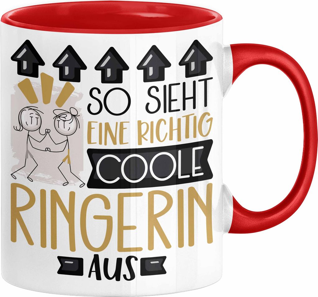 Ringerin Geschenk Tasse Geschenkidee für Ringerin Geburtstag Weihnachten Spruch So Sieht Eine Richtig Coole Ringerin Aus Kaffee-Becher (Rot)