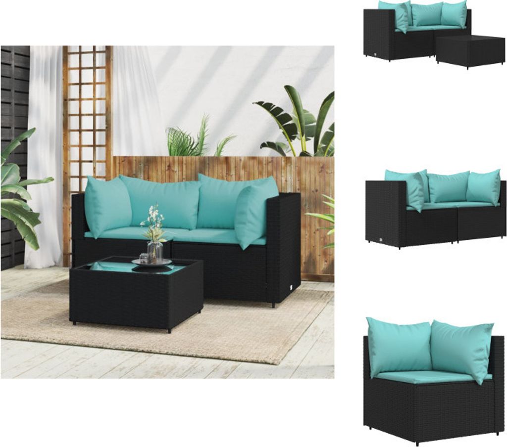 vidaXL 3-tlg. Garten-Lounge-Set mit Kissen Schwarz Poly Produktbild 
