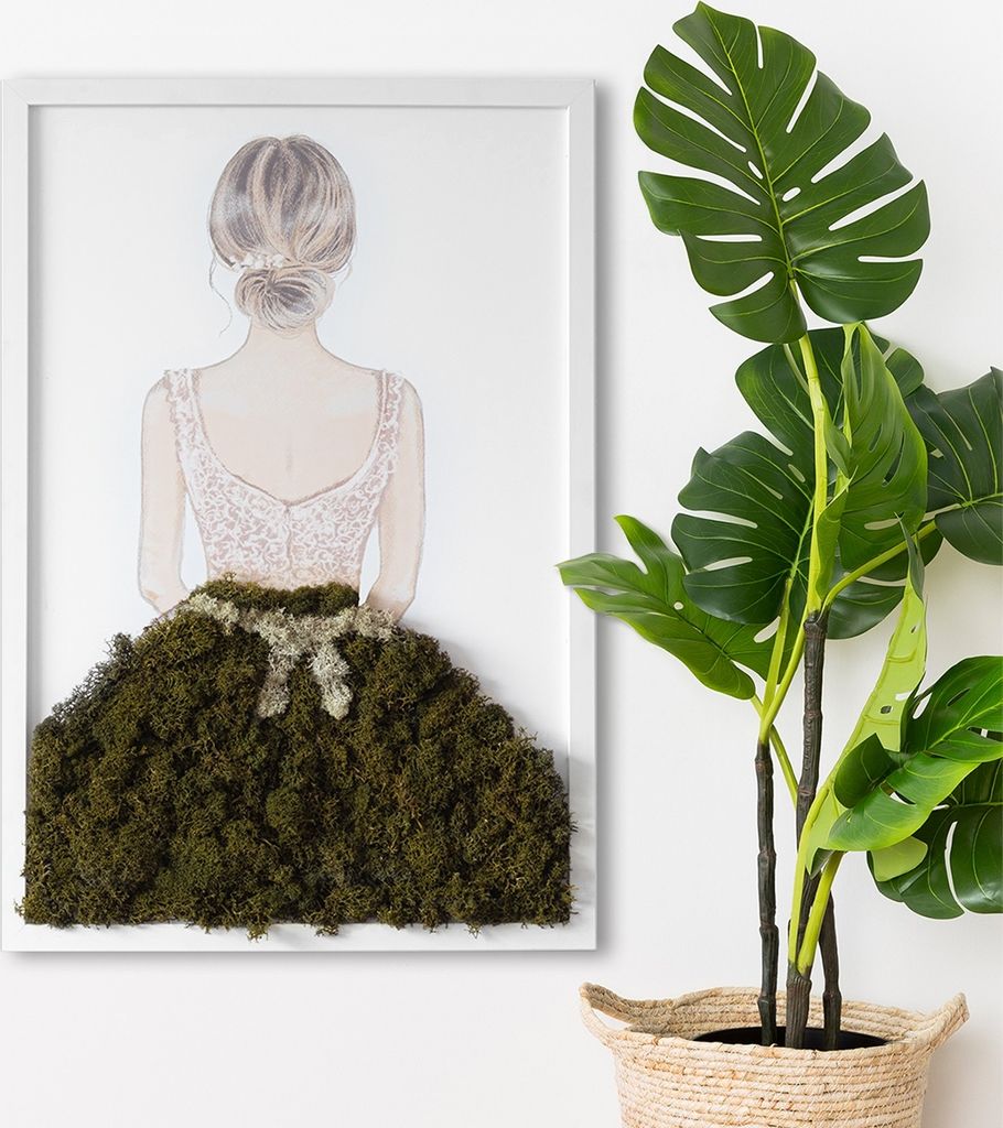 Moosbild mit Echtem Isländisch Moos - 40x60 cm - Weißer MDF-Rahmen - Ballerina