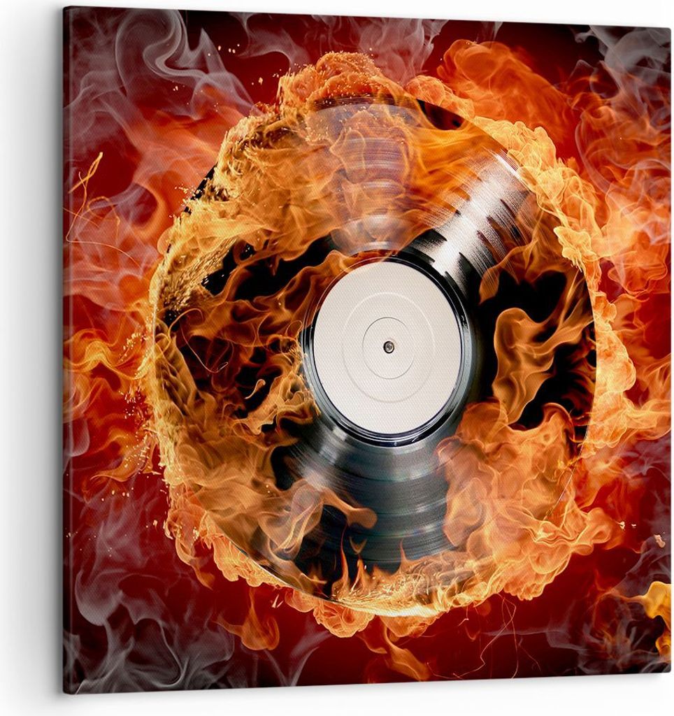 Bild auf Leinwand - Leinwandbild - Vinyl Feuer Ton - 50x50cm - Wand Bild - Wanddeko - Wandbilder - Leinwanddruck - Bilder - Kunstdruck - Wanddekora...