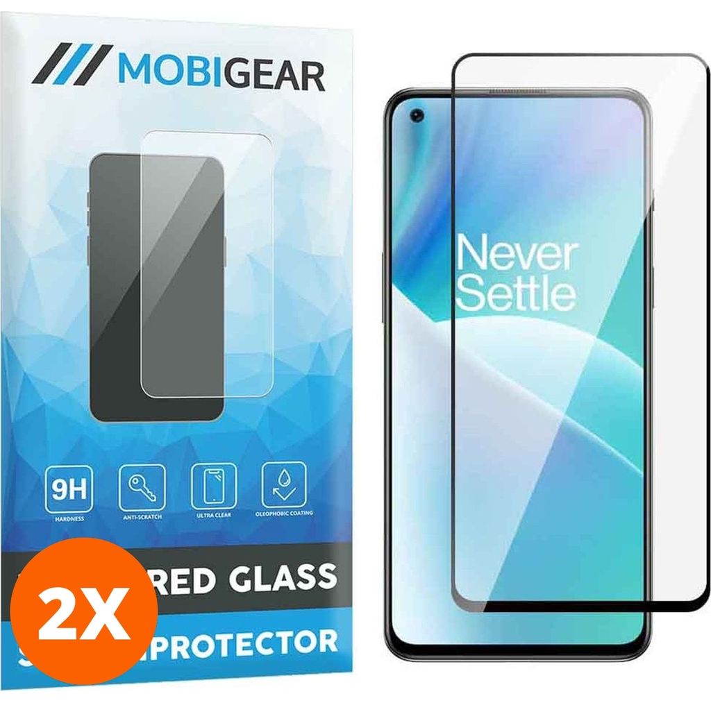 Mobigear Premium 4.99 OnePlus Nord 2T 5G Panzerglas Gehärtetes Glas Displayschutz - Hüllenfreundlich - Schwarz (2er Pack)