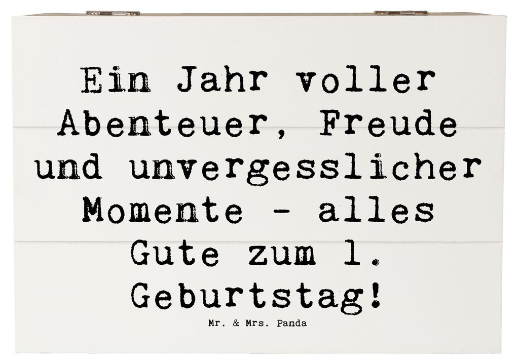 Mr. & Mrs. Panda Box Spruch 1. Geburtstag Abenteuer 22 x 15 cm - Weiß - Geschenk, truhe mit deckel, wunderbares, schatztruhe, Holzkiste, Alter, Ha...