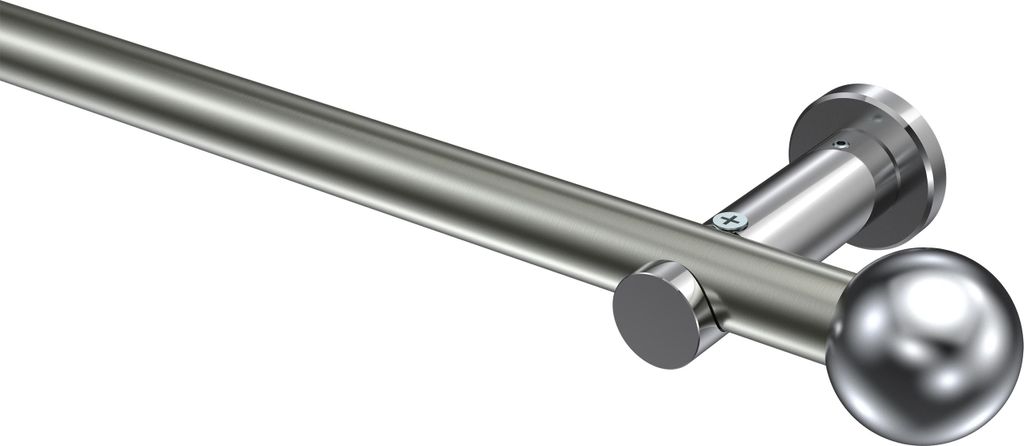 Interdeco Gardinenstange / Vorhangstange Edelstahl-Optik / Chrom, Typ Platon Luino (Kugel) ohne Ringe, 20 mm Ø 1-läufig, 240 cm