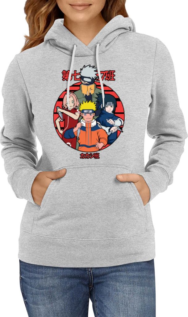 Damen Kapuzenpullover Japan Manga Comics Anime Naruto Team 7 01 Var-031 Team Members, Lady 2XL / Grau