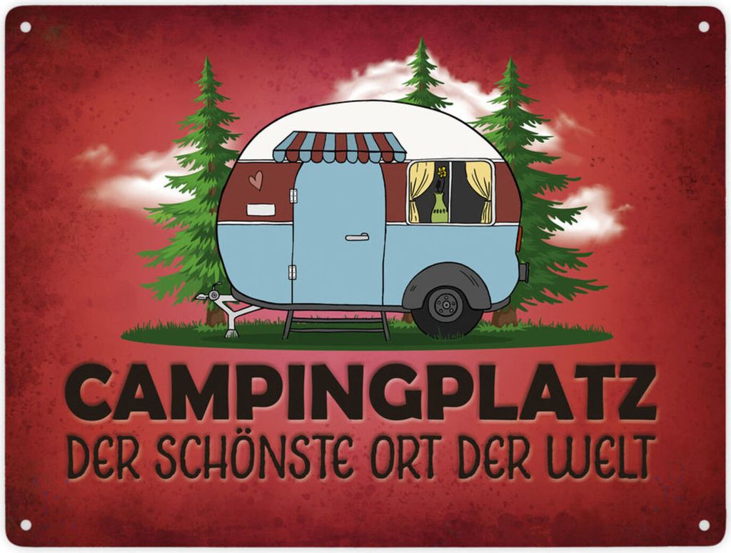 Campingplatz Metallschild XXL mit Wohnwagen Motiv Schild Blechschild