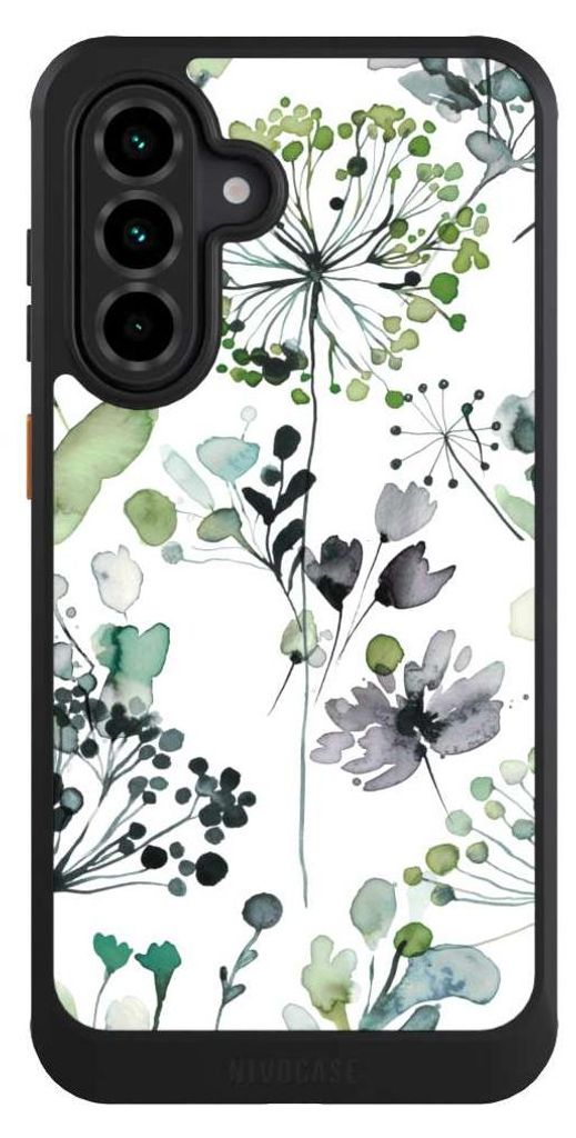 NIVOCASE Hülle für Samsung Galaxy A36 5G Handyhülle NIVOcore Case Schwarz Blumen Wasserfarbe Eukalyptus