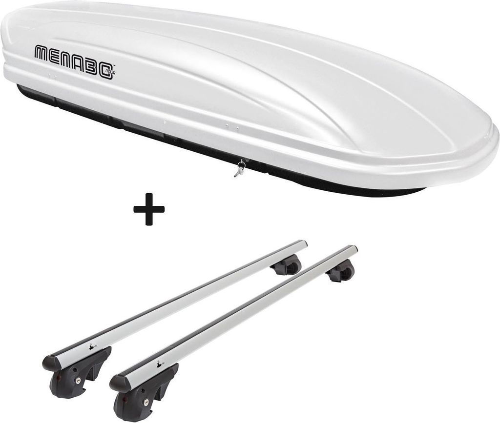 Dachbox weiß VDPMAA320W 320 Liter abschließbar + Alu Relingträger VDP004XL kompatibel mit für VW Sharan 96-09