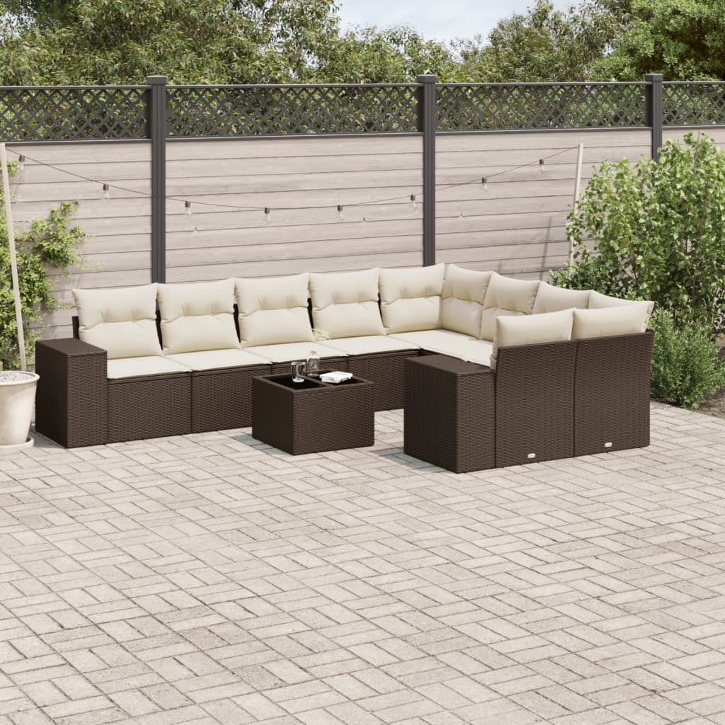 Maison Exclusive - 10-tlg. Garten-Sofagarnitur mit Kissen Braun Poly Rattan