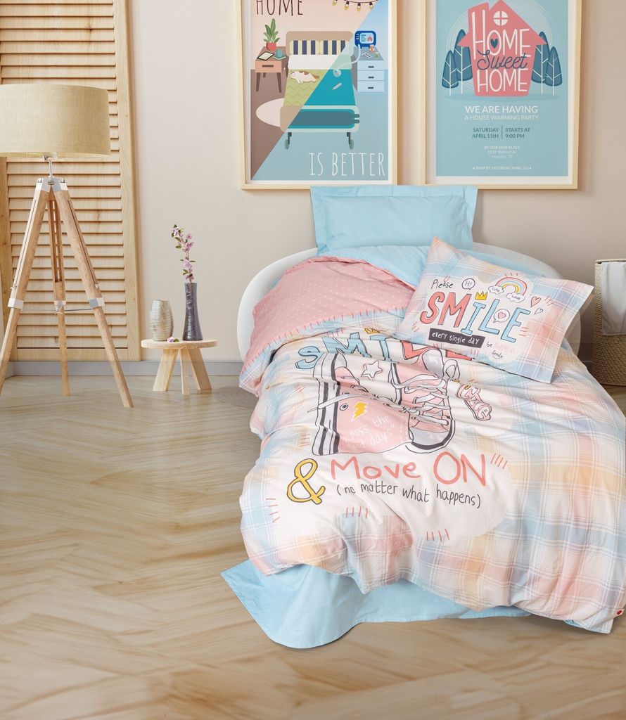 L'Essentiel Linge de Maison, Smile - Mint, Minze, Ranforce Young Bettbezug-Set, 100 % BAUMWOLLE RANFORCE, 160 x 220 cm
