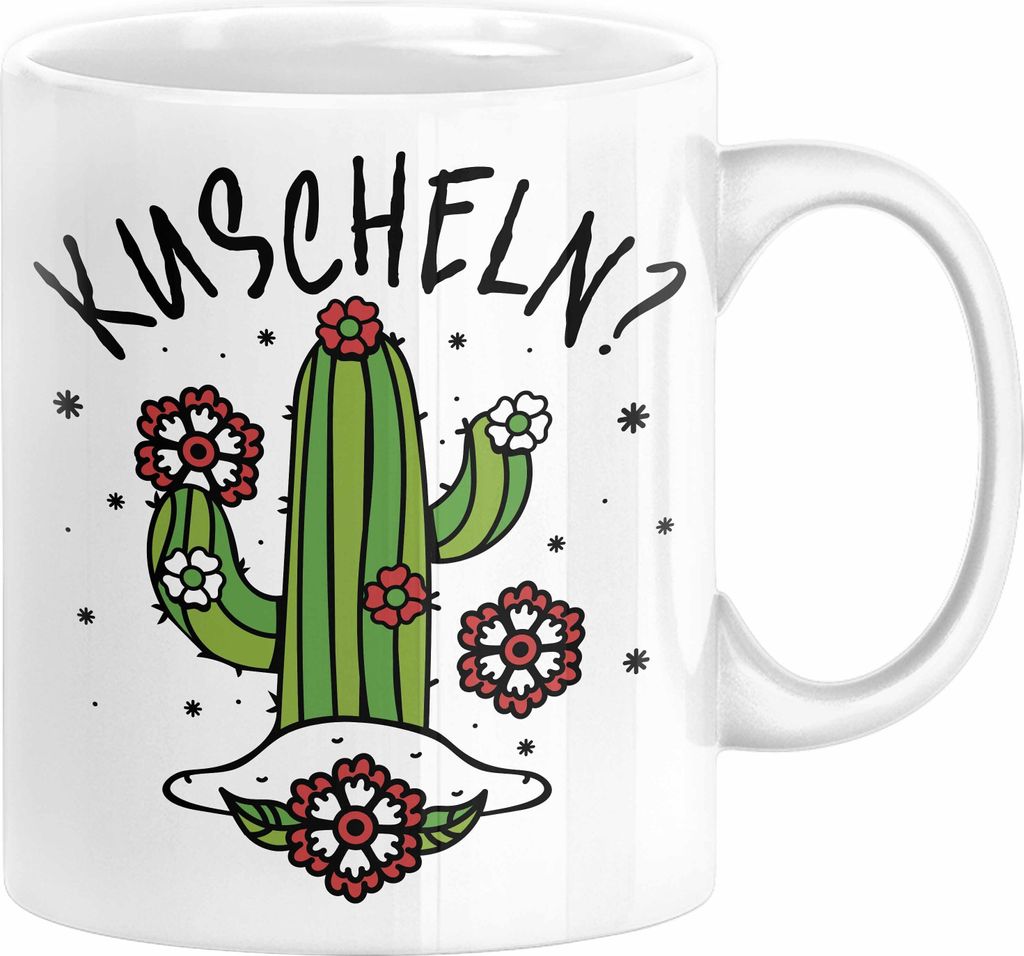 Kaktus Tasse Geschenk Kuscheln Sarkasmus Humor Geschenkidee Kaffee-Becher Kaktus-Liebhaber Frauen (Weiß)