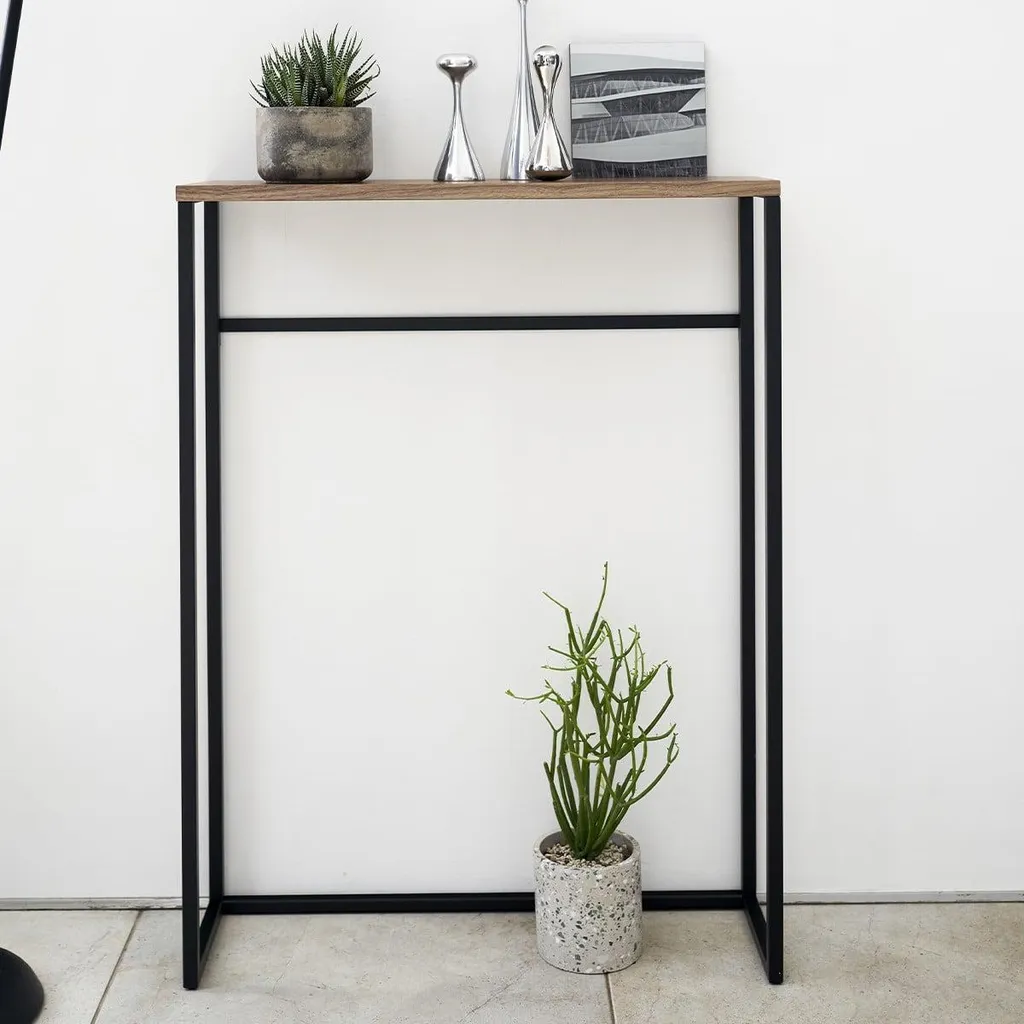 Petite console d'entrée moderne 60 cm - Finition Bois et Acier Noir