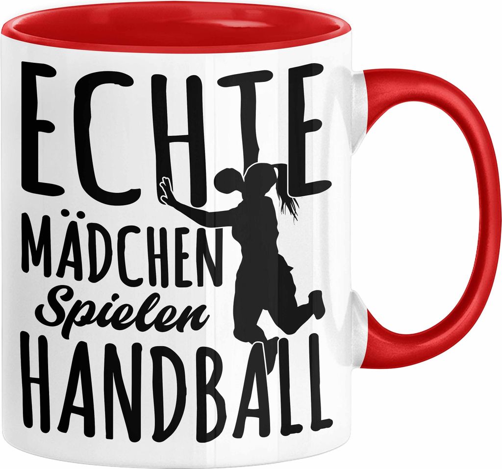Mädchen Handball-Spielerin Tasse Geschenk Spruch Echte Mädchen Spielen Handball Geschenkidee Frauen (Rot)