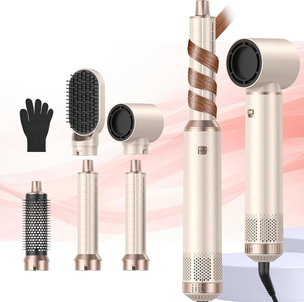 5 in 1 HaarstylerHair Styler Set Mit Rundbürstenföhn Haarstyler Warmluftbürste Föhn Lockenstab Luft Für Glätten, Trocknen, Volumen, Locken