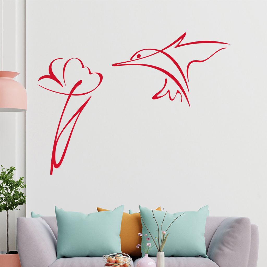 Kolibri Linien Wandtattoo in 6 Größen - Wandaufkleber Wall Sticker - Dekoration, Küche, Wohnzimmer, Schlafzimmer, Badezimmer