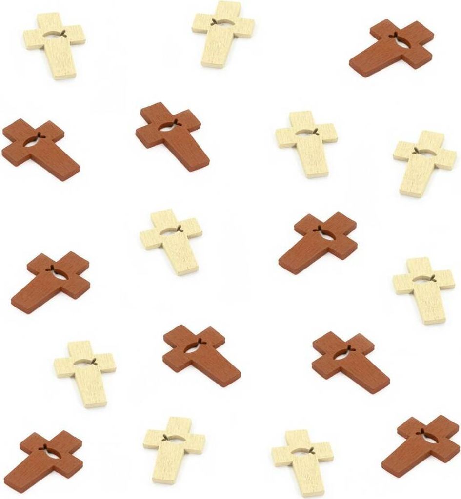 Oblique Unique 18 Holz Kreuze + Fisch Symbol Streudeko Taufe Kommunion Konfirmation