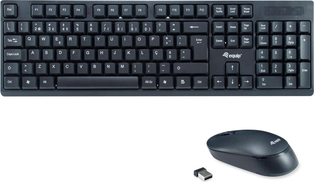 Equip Kabelloses Tastatur und Mausset - PT Layout (QWERTY) - Volle Größe (100%) - Kabellos - RF Wireless - QWERTY - Schwarz - Maus enthalten