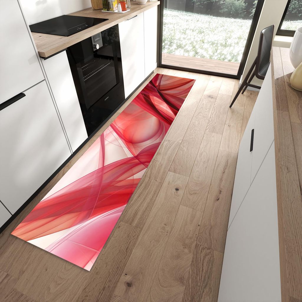 Küchenteppich 60x270cm rutschfest & abwischbar PVC Läufer - Abstrakte Schleier