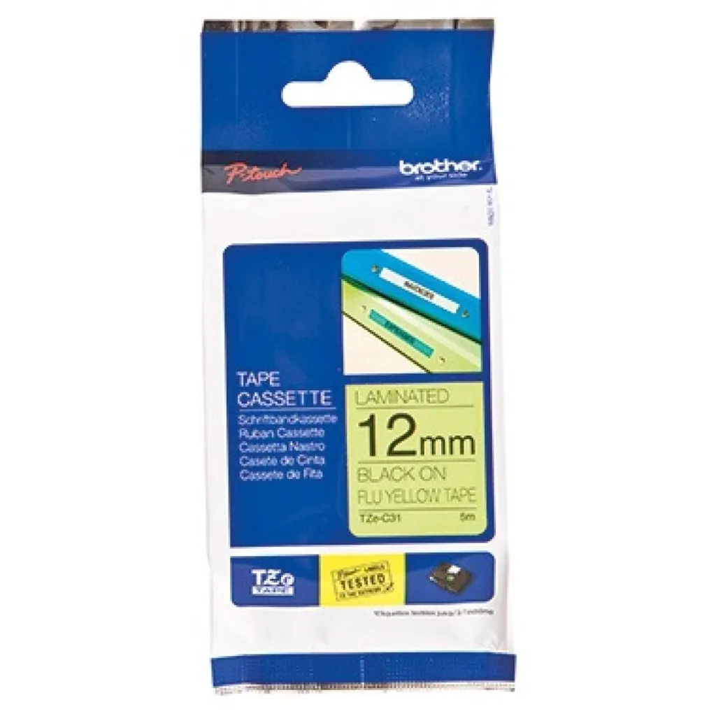 Nastro Brother TZE-C31 Originale 12mm - Giallo Neon per Etichette
