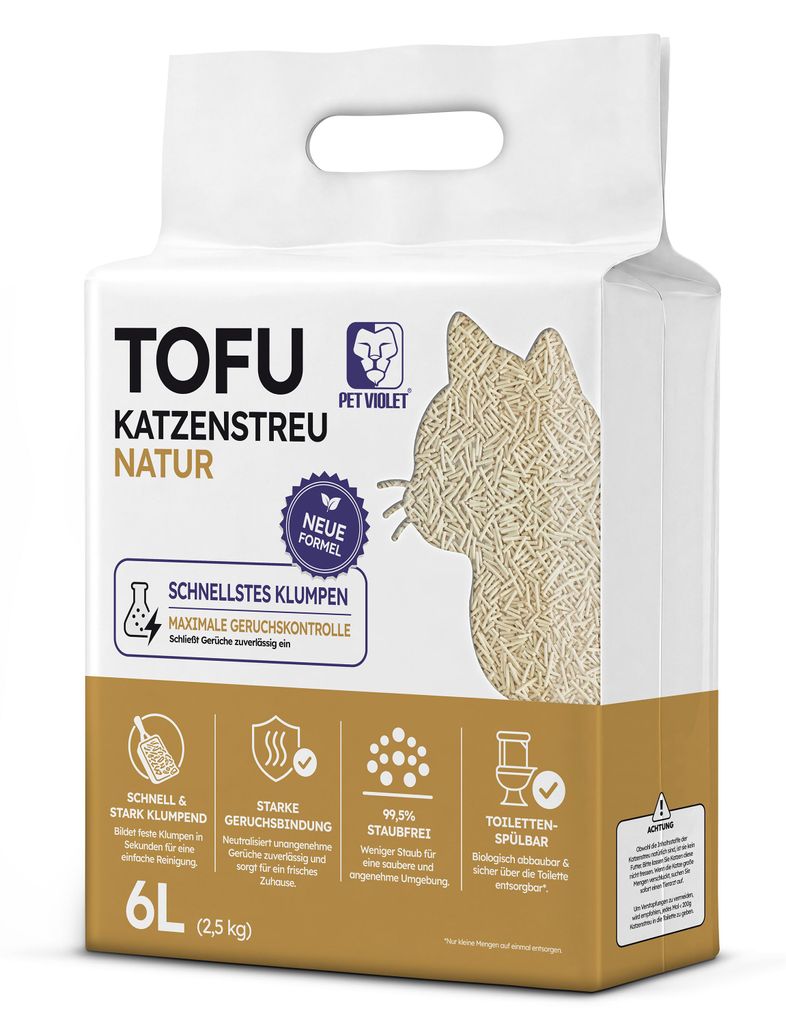 PET VIOLET Tofu Katzenstreu Natur 2,5 kg / 6 L, Produktbild  KI-generiertes Bild