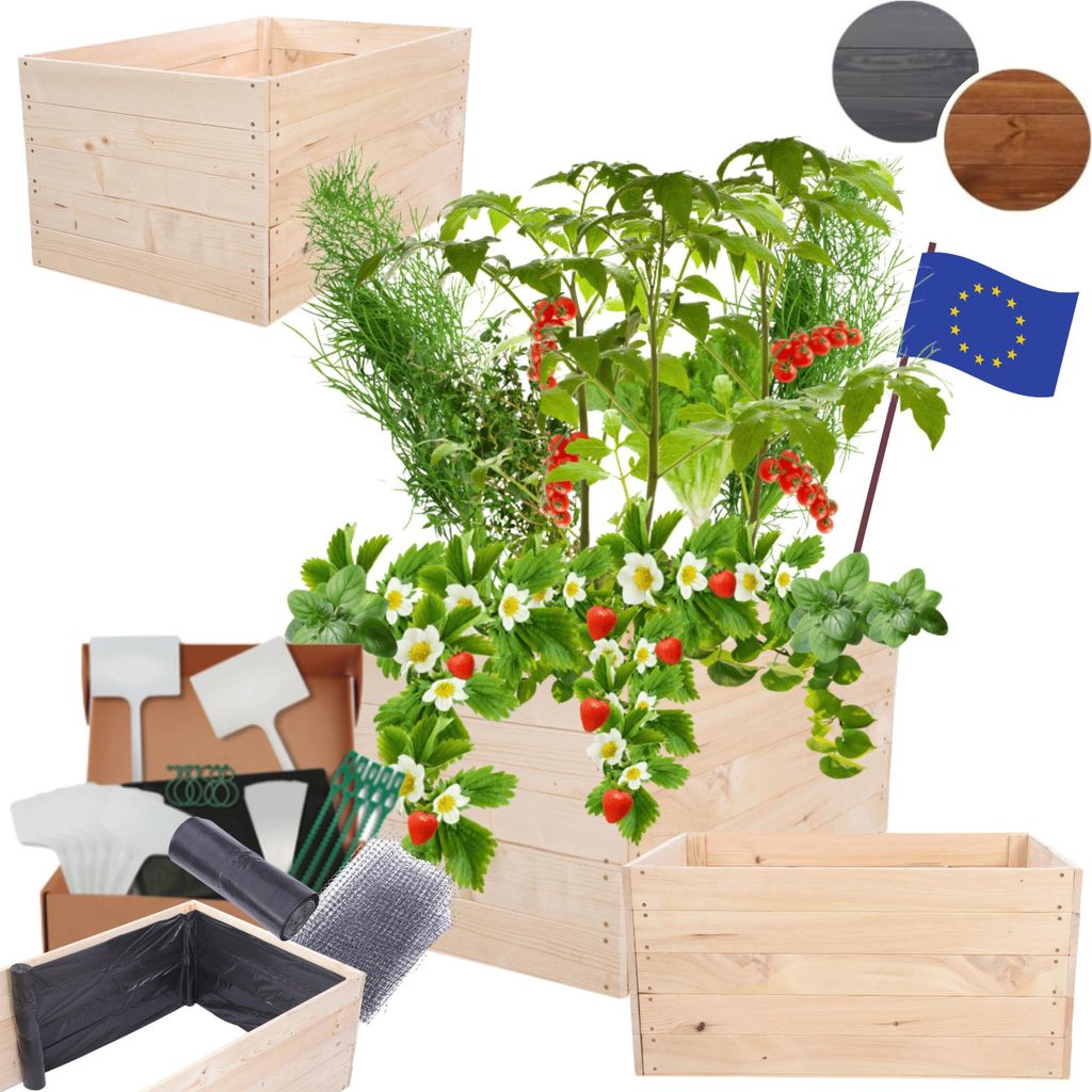 MODO24 Hochbeet Holz, Pflanzkasten, Massivholz, Kiefer, Kräuterbeet, Blumenkasten, Garten, Terrasse, 45x103x60 cm, Natur imprägniert, ZP06