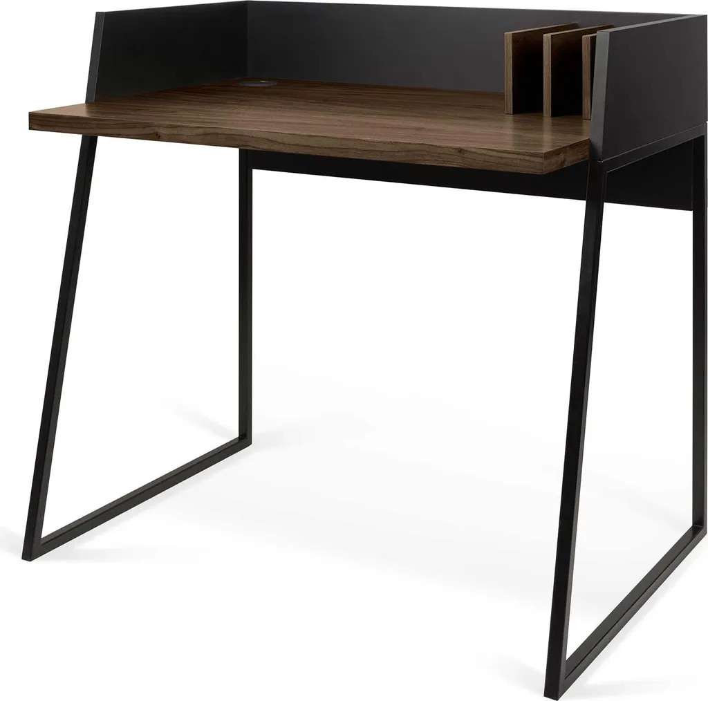 Bureau Gain de Place Volga 90x60 cm Noir et Noyer Stabilité Renforcée