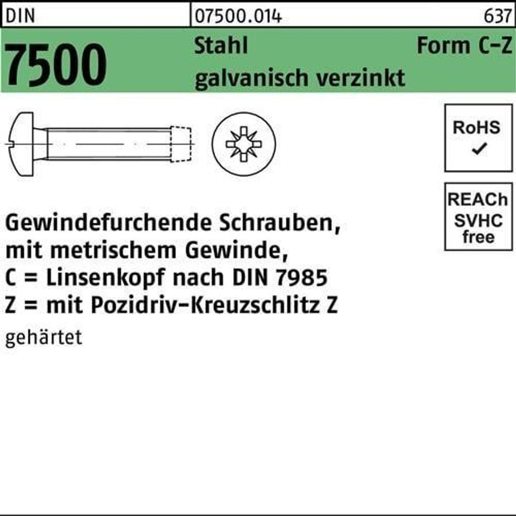 Reyher Gewindefurchende Schr. DIN 7500 gehärtet C M4x30-Z vz (1000 Stück)