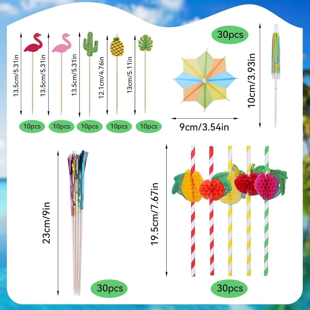 Décoration de Table pour Soirée Tropicale - Kit Cocktail 140 Accessoires