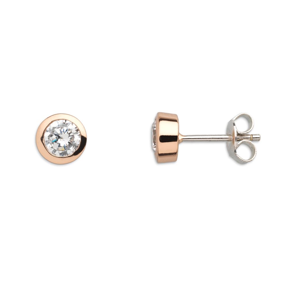 Xenox Damen Silber Sterling 925 Ohrstecker in Rosegold mit Zirkonia - Silver Circle XS7156R