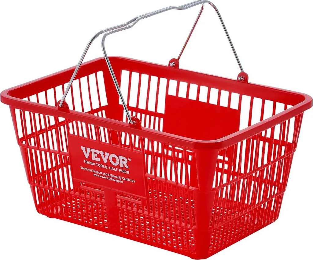 Panier de courses robuste avec poignée 21L, support fer - Rouge, x12