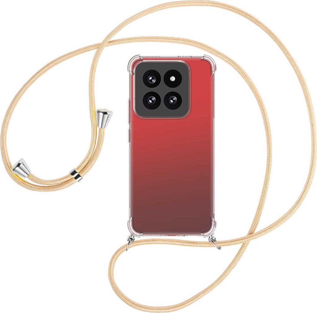 Handykette Backcover-Schutzhülle mit Band (Metall silberfarben) für Xiaomi 14 Pro (23116PN5BC) - Goldkordel