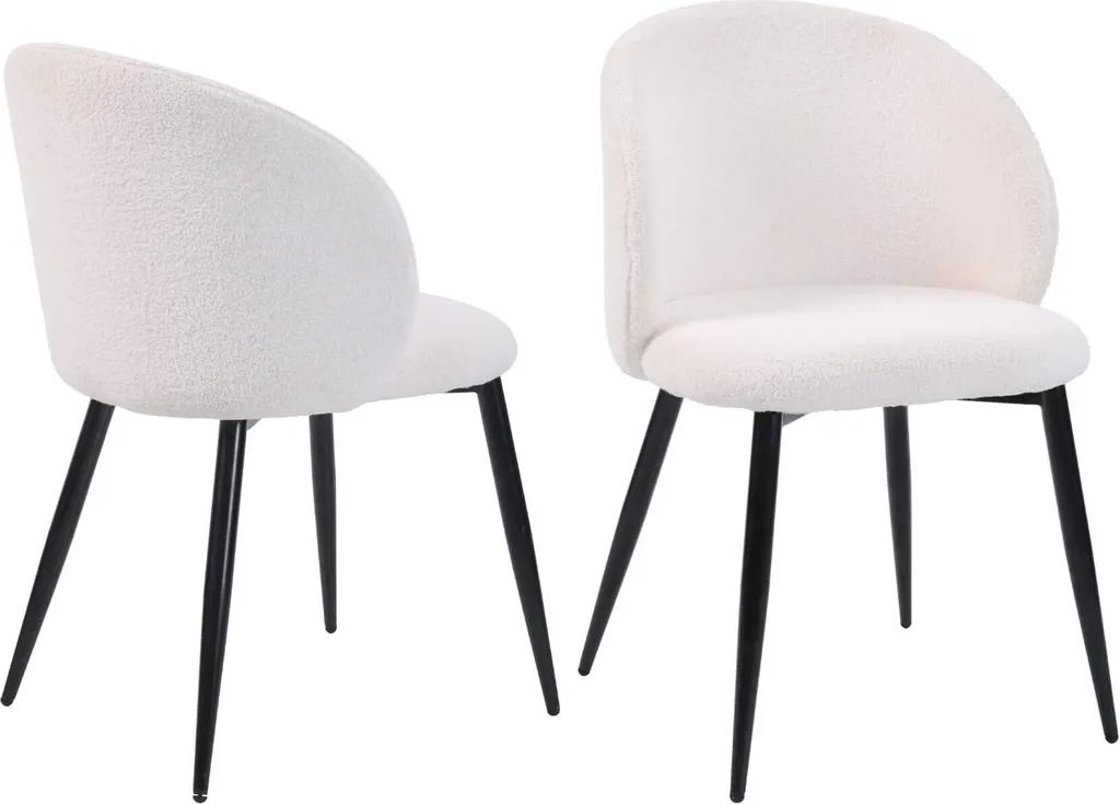 Chaise Confortable et Stable en Tissu Teddy Crème pour Salle à Manger