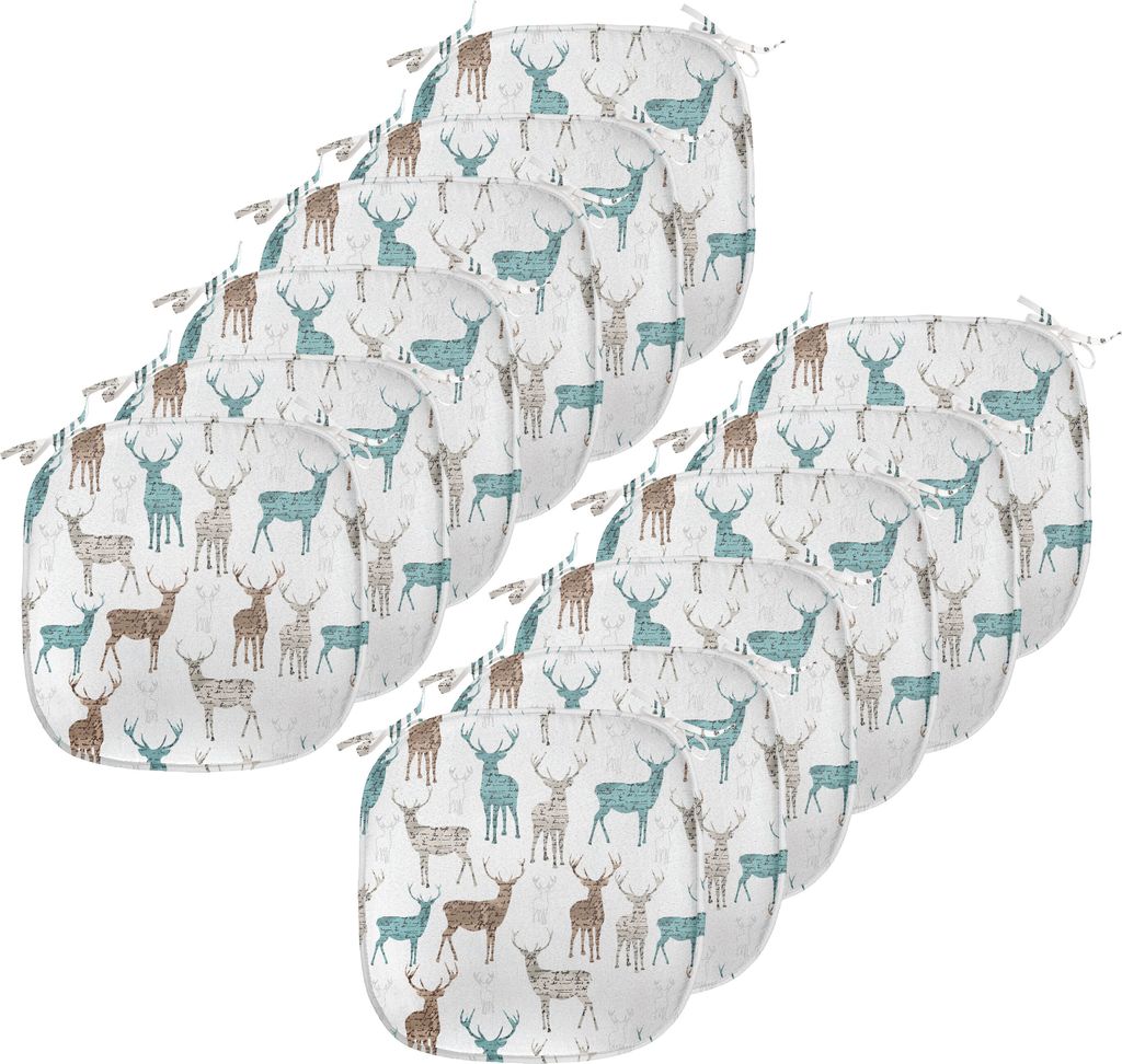 ABAKUHAUS Hirsch Polster für Esszimmerstühle, Alt Text Tiere Weihnachten, Dekoratives wasserfestes Kissen mit Riemen für Küchensitze, 40 cm x 4...