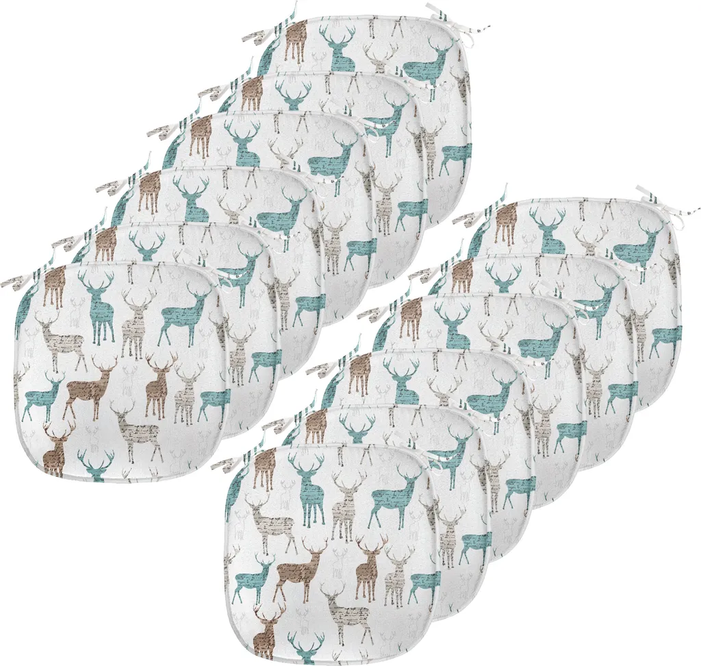 Galettes de Chaise Imperméables Cerf de Noël 40x40cm Lot de 12 Unités