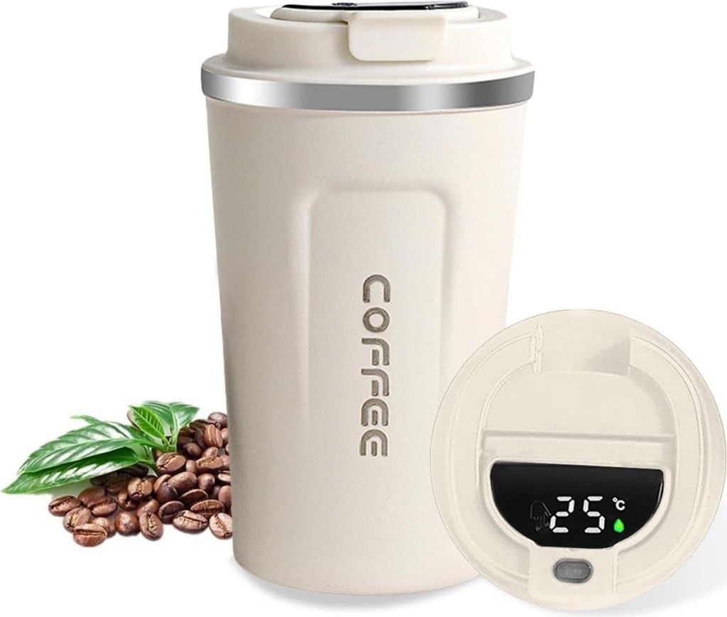 Kaffeebecher to go LED Digitalanzeige Trinkbecher 380ML Doppelwand Isolierter Thermobecher mit Auslaufsicherem Deckel Edelstahl Travel Mug